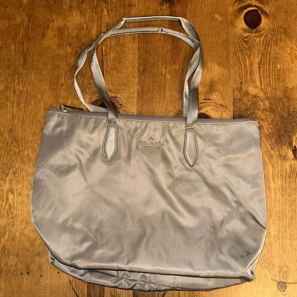 Kate Spade Kitt Recycled Nylon Tote Gray Leather Trim Shoulder Bag
